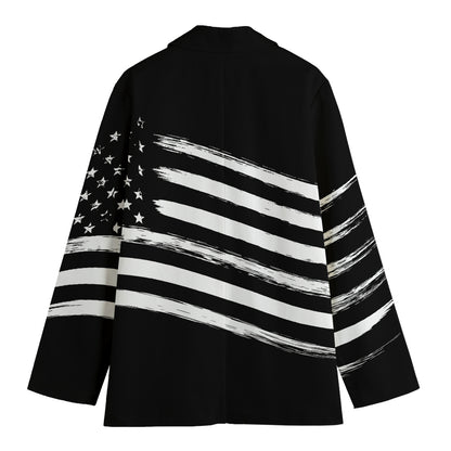 Black And White American Flag Print Women's Cotton Blazer