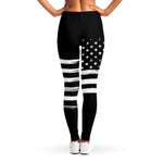 Black And White American Flag Print Women's Leggings