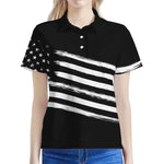 Black And White American Flag Print Women's Polo Shirt