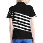 Black And White American Flag Print Women's Polo Shirt