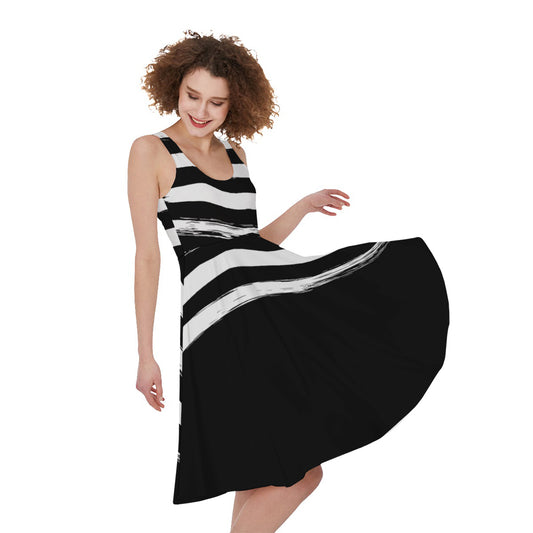 Black And White American Flag Print Women's Sleeveless Dress