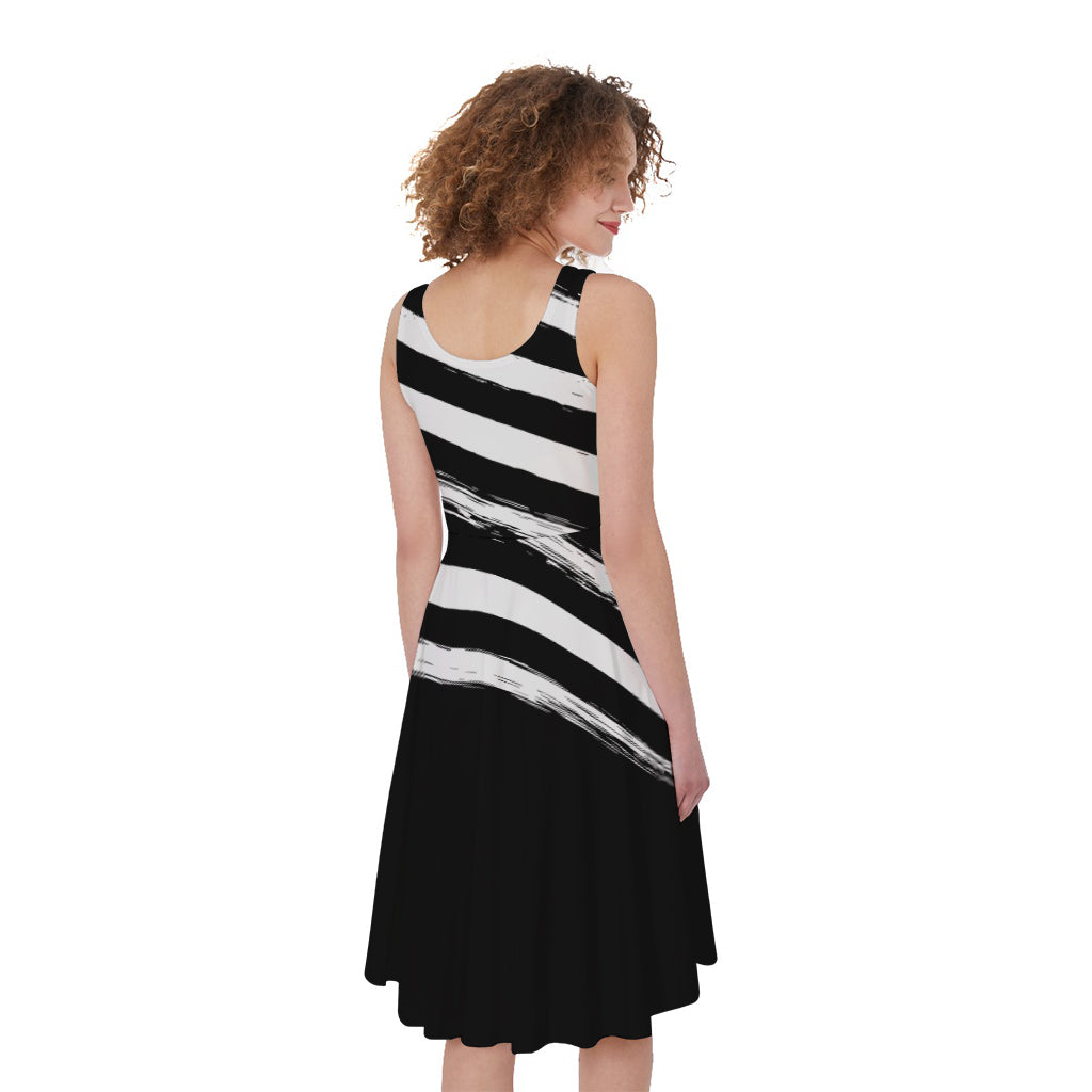 Black And White American Flag Print Women's Sleeveless Dress