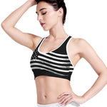 Black And White American Flag Print Women's Sports Bra