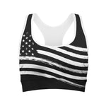 Black And White American Flag Print Women's Sports Bra
