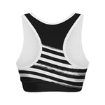 Black And White American Flag Print Women's Sports Bra