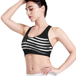 Black And White American Flag Print Women's Sports Bra