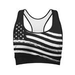 Black And White American Flag Print Women's Sports Bra