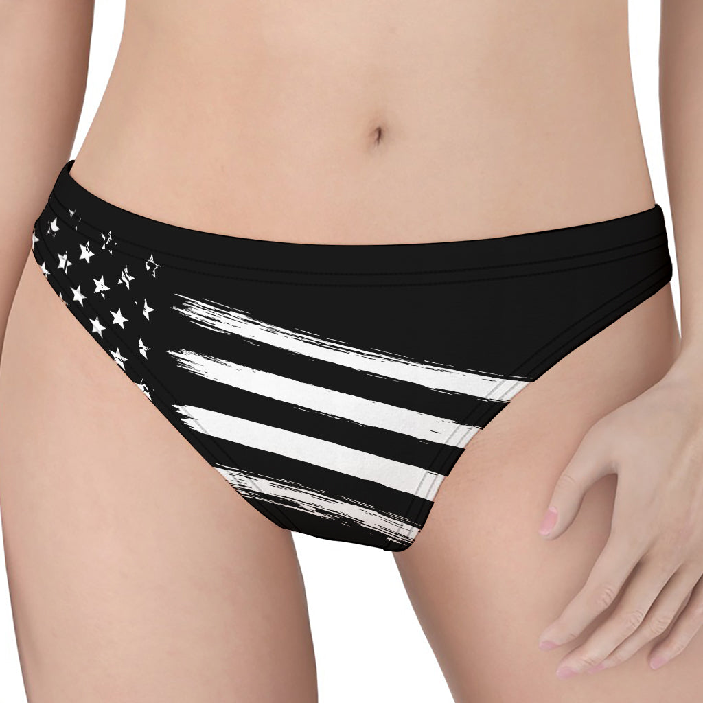 Black And White American Flag Print Women's Thong