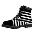 Black And White American Flag Print Padded Collar Lace Up Boots