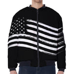 Black And White American Flag Print Zip Sleeve Bomber Jacket