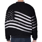 Black And White American Flag Print Zip Sleeve Bomber Jacket