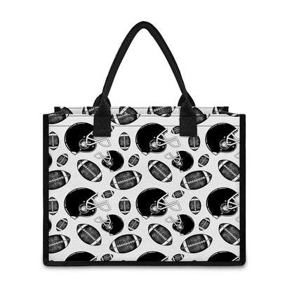Black And White American Football Print Canvas Tote Bag