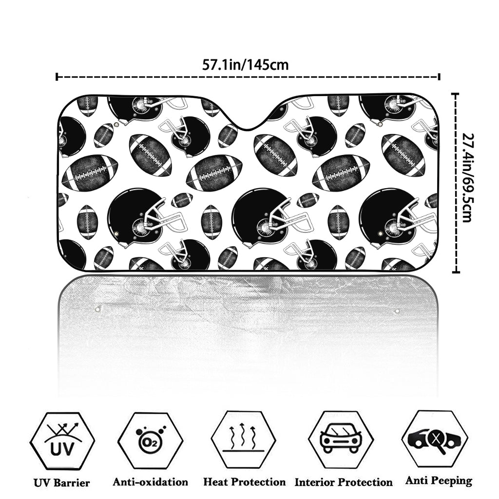 Black And White American Football Print Car Windshield Sun Shade