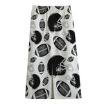 Black And White American Football Print Cotton Front Slit Maxi Skirt