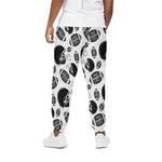Black And White American Football Print Cotton Pants