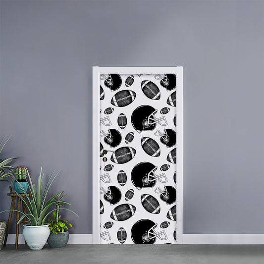 Black And White American Football Print Door Sticker