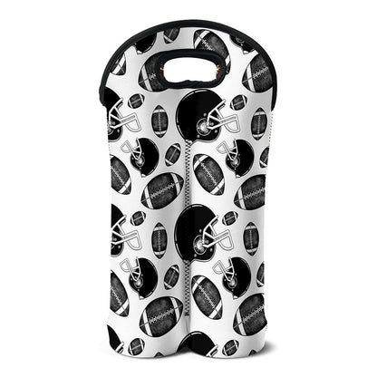 Black And White American Football Print Double Neoprene Wine Tote