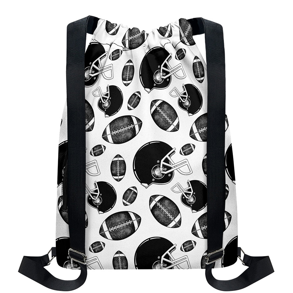 Black And White American Football Print Drawstring Backpack