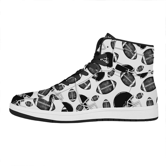 Black And White American Football Print High Top Leather Sneakers