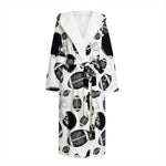 Black And White American Football Print Hooded Bathrobe