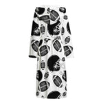 Black And White American Football Print Hooded Bathrobe