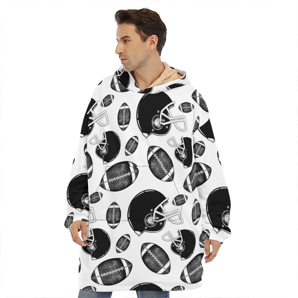 Black And White American Football Print Hoodie Blanket