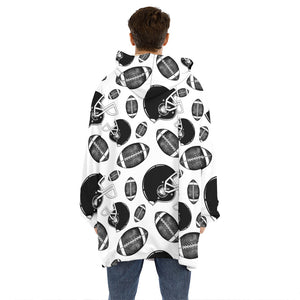 Black And White American Football Print Hoodie Blanket