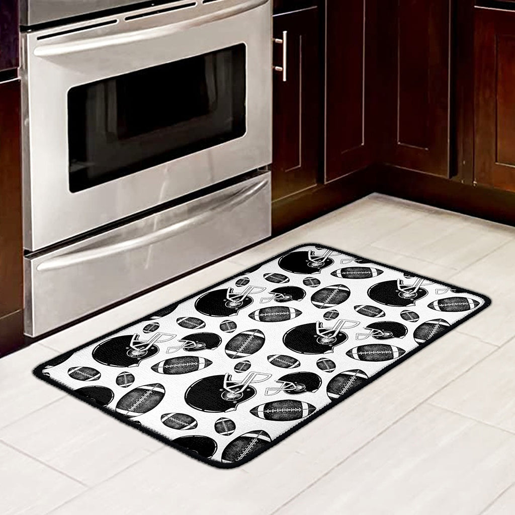 Black And White American Football Print Kitchen Mat