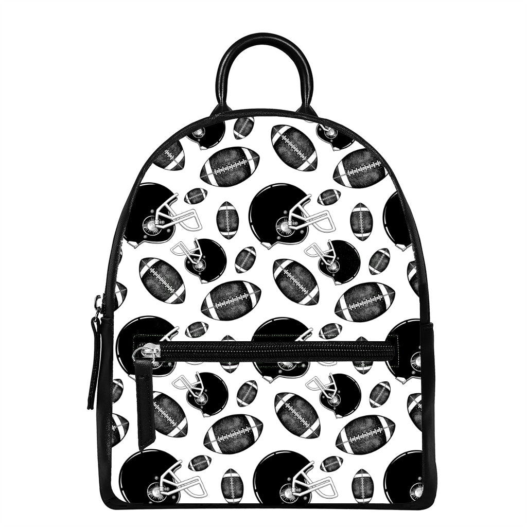 Black And White American Football Print Leather Backpack