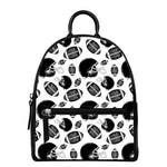 Black And White American Football Print Leather Backpack