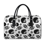 Black And White American Football Print Leather Duffle Bag