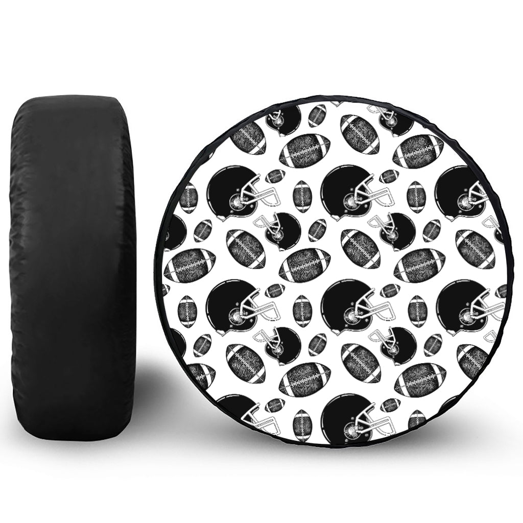 Black And White American Football Print Leather Spare Tire Cover