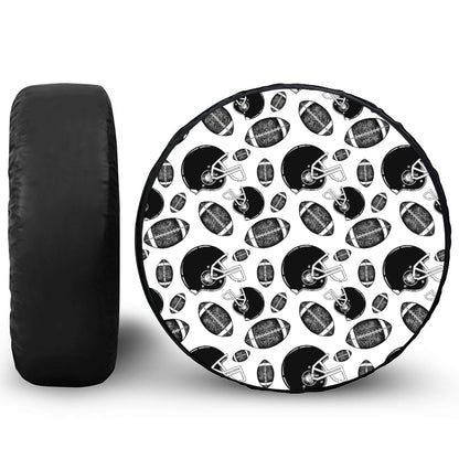 Black And White American Football Print Leather Spare Tire Cover