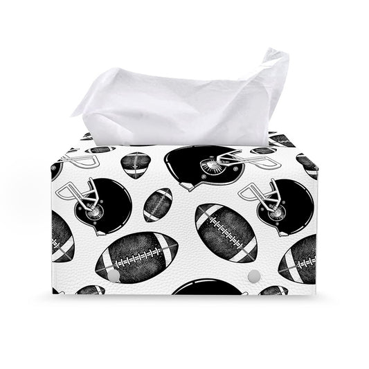 Black And White American Football Print Leather Tissue Box Cover