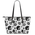 Black And White American Football Print Leather Tote Bag With Zipper