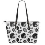 Black And White American Football Print Leather Tote Bag