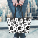 Black And White American Football Print Leather Tote Bag