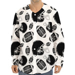 Black And White American Football Print Long Sleeve Baseball Jersey