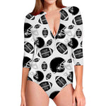 Black And White American Football Print Long Sleeve Swimsuit