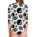 Black And White American Football Print Long Sleeve Swimsuit