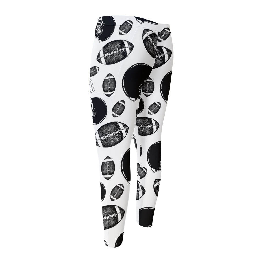Black And White American Football Print Men's Compression Pants