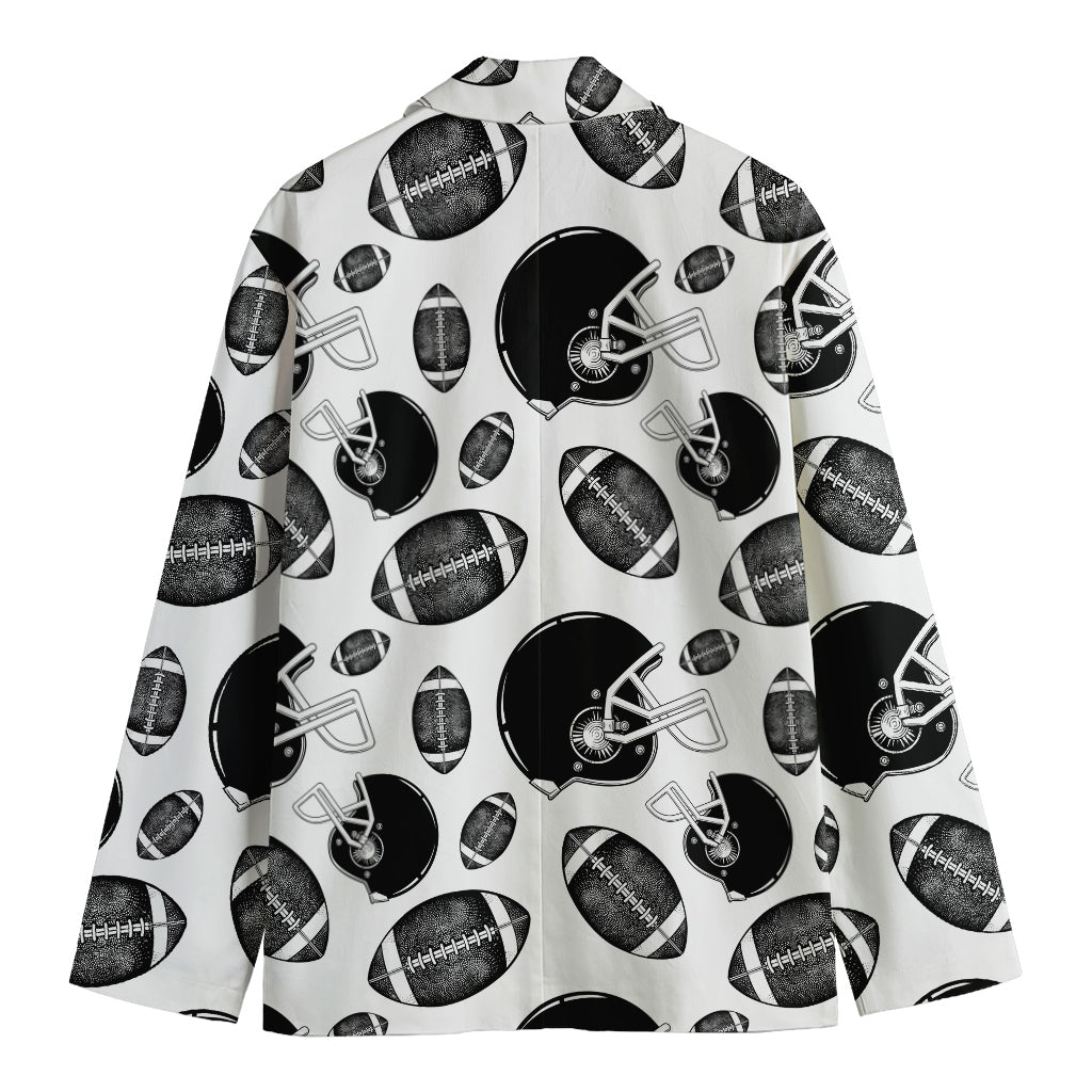 Black And White American Football Print Men's Cotton Blazer