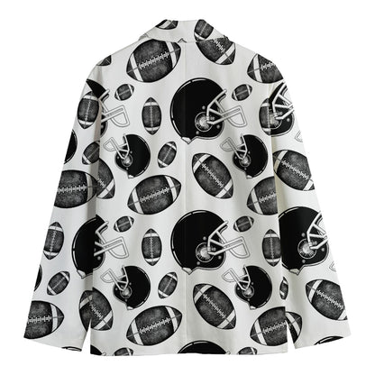 Black And White American Football Print Men's Cotton Blazer