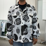 Black And White American Football Print Men's Shirt Jacket