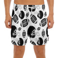 Black And White American Football Print Men's Split Running Shorts