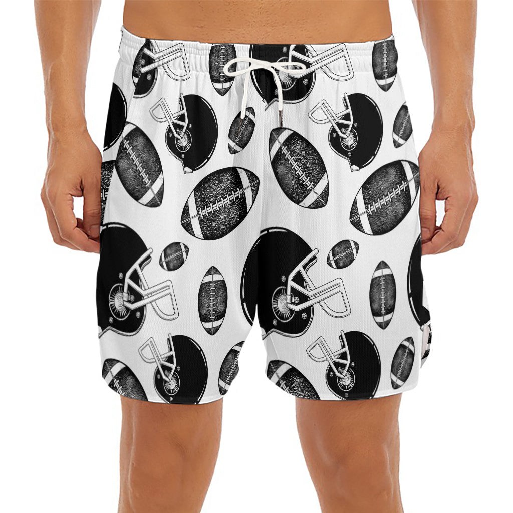 Black And White American Football Print Men's Split Running Shorts