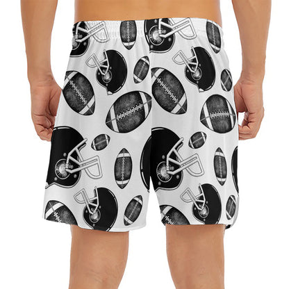 Black And White American Football Print Men's Split Running Shorts