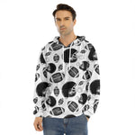 Black And White American Football Print Men's Velvet Pullover Hoodie