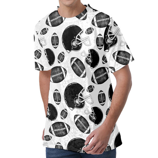 Black And White American Football Print Men's Velvet T-Shirt