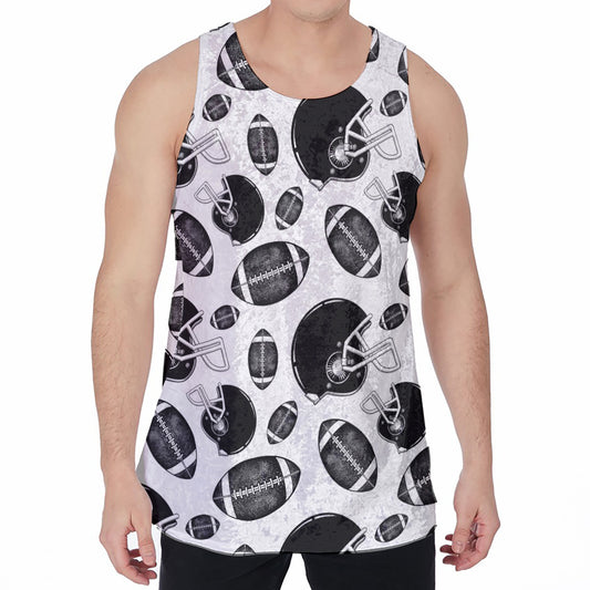 Black And White American Football Print Men's Velvet Tank Top